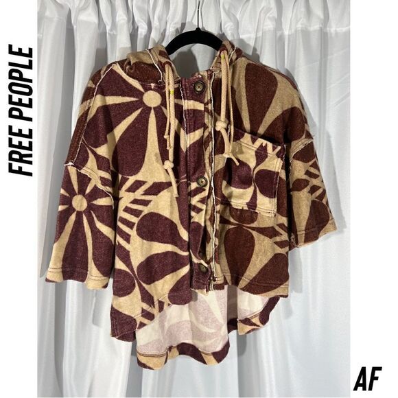 FREE PEOPLE TERRI CARDI HOODIE WINE TAN NEW SMALL - Picture 7 of 8